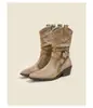 Botas vaqueras de gamuza para mujer Otoño/Invierno 2026 con tacón grueso, correa de hebilla, punta cuadrada, tacón alto, botas estilo Martin