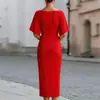 Amazon 2026 Ropa de Mujer Transfronteriza Verano Nuevo Estilo Color Sólido Ceñidor de Cintura Elegante de Longitud Media Estilo Francés Vestido