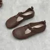 Sapatos Femininos Individuais Artesanais Originais de Couro Genuíno Trançado 26 Estilos Sapatos para Todas as Estações Bico Redondo Fundo Plano Tira em T Slip-on Couro de Vaca Sapatos Femininos