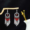 Aretes Redondos Huecos de Estilo Étnico Retro Europeo y Americano Estilo Bohemio Atracciones Turísticas Aretes de Borla Turquesa para Mujer