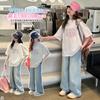 Traje de Verano para Niñas 2025 Nuevo de Moda Traje de Verano para Niños Letras Bordadas Estudiante de Secundaria Traje de Dos Piezas