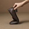 Mocasines de Piel de Cabra de Primera Capa con Estampado de Elefante Otoño 2025 Ropa Cómoda para el Trabajo Tacón Bajo Grueso Punta Redonda Cuero Genuino Boca Profunda Planos para Mujer