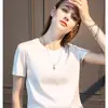 Camiseta de Manga Corta de Algodón Mercerizado con Toque Fresco de Nitrógeno Líquido para Verano, Cuello Redondo, Transpirable, Casual para Jóvenes, Color Sólido para Hombres y Mujeres