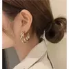 Brincos de Argola Metálica com Três Anéis Estilo Irmã Mais Velha Chaoying Chen Shuting para Mulheres Brincos Elegantes Coreanos com Design em Forma de C para Mulheres