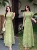Vestido de verão plus size estilo retrô francês em verde verão, acinturado e emagrecedor, vestido estilo férias para mulheres