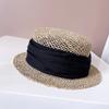Sombrero Plano de Ala Pequeña Japonés Sombrero de Paja de Verano para Niños Protección Solar Tejido a Mano Sombrero Plano de Pasto Salado Banda Plegada Sombrero Parasol