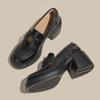 Mocasines Vintage Camelia Tacón Grueso Mujer 2025 Primavera Nuevo Punta Redonda Slip-on Estilo Británico Suela Gruesa Zapatos de Piel Pequeños