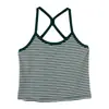 Colete Curto Verde Listrado Retro Estilo Americano Doce Spice Girl Nicho Gola Alta Alça Interna Roupa Externa Top Feminino