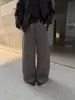 Calça Lã Wide Leg Estilo Old Money de Luxo Han Xun Feminina Inverno 2026 Cintura Alta Caimento Longa para Trabalho 27563