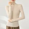 Suéter de Punto de Cuello Alto Yangzi Sin Costuras 100% Lana Fina para Mujer, Manga Larga, Corte Ajustado, Capa Base, Efecto Adelgazante
