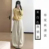 Calça Scimitar de Veludo Cotelê Estilo Retrô Americano Plus Size 150kg para Mulheres, Outono Forrada com Lã Grossa Cordão Estilo Solto Calça Lanterna