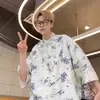 Camisa de Manga Curta de Seda de Gelo Tinta para Homens no Verão, Fina, Estilo Preguiçoso, Camisa Casual Bonita, Nova Estilo Chinês Fivela de Alta Qualidade