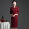 Venta directa de fábrica 2023 Verano nuevo vestido de temperamento noble vino rojo manga 3/4 banquete de boda feliz vestido de suegra