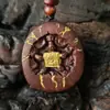 [Direto de Longhushan] Artesanato Taoísta Madeira Atingida por Raio Cinquenta Tesouros Escultura Redonda Amuleto Ornamento de Mão Pingente