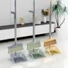 Varredura de Criptografia Varredura Chão Haste Cerdas Macias Aço Inoxidável Vassoura Pá de Lixo Conjunto Transparente Suporte de Vassoura Doméstico Plástico Alargado