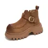 Botas cortas de suela gruesa para chica baja estilo Martin para mujer 2026 nuevo estilo invierno con felpa adicional gamuza slip-on aumento de altura botas cortas Birkenstock