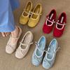 Zapatos Rojos Franceses Retro de Boca Baja para Mujer que Aumentan la Altura Verano 2025 Estilo Nuevo con Falda Suela Suave Versátiles Zapatos Mary Jane