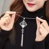 Estilo Coreano Moda Outono e Inverno Corrente de Lã de Cristal Feminina Elegante Simples Franja Longa Pingente Colar Acessórios de Pingente para Roupas