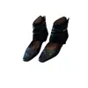 Botines Cortos Cuadrados Retro Franceses Borde Enrollado para Mujer 2026 Otoño Nuevo Estilo Aumento de Altura Interior Hebilla de Cuero Tejido Moda para Viajar Botas Individuales