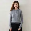 Chegada Nova de Outono Estilo Preguiçoso Suéter de Caxemira com Cordão para Mulheres com Gola com Capuz Roupa Íntima Roupa Externa Pulôver Tricô Camada Base Top