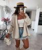 Suéter Transfronterizo para Mujer Otoño e Invierno Ropa Exterior Cuello en V Cárdigan de Punto Suelto Versátil Estilo Universitario Chic Suéter Abrigo de Color en Contraste