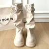Botas Altas Retro de Suela Gruesa para Mujer 2026 Otoño/Invierno Nuevo Estilo Británico Hebilla de Cinturón Adelgazante que Aumenta la Altura Botas de Montura de Tubo Alto