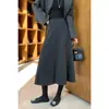 Falda de lana gris súper elegante para mujer, otoño 2026 invierno nueva falda de lana de acetato de cintura alta con dobladillo amplio