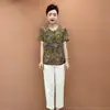 Blusas de Manga Corta con Estampado Retro, Nueva Moda de Verano para Mamás, Camisetas Finas que Cubren el Vientre y Adelgazan para Personas de Mediana Edad y Mayores