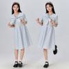 Vestido Infantil Menina Verão Listrado Estilo Marinho Manga Curta Casual Saia Média Tamanho Grande Meninas Roupa Infantil