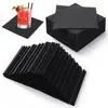 Pajitas Delgadas Desechables de Plástico Negro Decoración de Cóctel Bebida de Jugo Té con Leche Mantel Servilleta