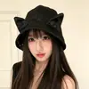 Chapéu Bucket de Cetim Dupla Face com Orelhas de Gato para Mulheres, Estilo Casual Primavera e Verão, Afina o Rosto com Tira de Amarração, Chapéu de Sol, Novo Modelo 2026