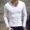 Camiseta de Manga Larga de Color Sólido con Cuello en V para Otoño 2017 Camiseta de Color Sólido Ajustada con Cuello Redondo Camiseta Básica
