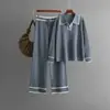 Conjunto de Malha Duas Peças Casual Fashion com Lapela Contrastante, Cintura Alta e Corte Slim - Lançamento Outono/Inverno 2024 Europeu e Americano
