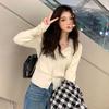 Novo Cardigan Tricotado 2024 Camiseta Suéter Outono e Inverno Camisa Base Meninas Quentes Sexy Top Puro de Manga Longa Ins