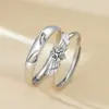 Anillo Par de Pareja Bi-ala Doble Vuelo Plata de Ley S925 Par de Alas Estilo Coreano Lujo Ligero Par de Regalo Día de San Valentín Chino Personalizado Creativo