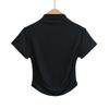 Camiseta Básica de Manga Corta con Pliegues de Cuello Medio Alto Europea y Americana para Mujer Otoño Nuevo Chica Caliente Europea y Americana Ajustada Adelgazante Base