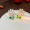 Pendientes de circonita con diseño de girasol y explosiones transfronterizas, ligeros, lujosos y elegantes, con personalidad, diseño de nicho y sentido de la moda coreana.