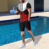 Terno Masculino Transfronteiriço 2023 Novo Slim Manga Curta Shorts Casual Gola Redonda Impressão Digital 3D Conjunto de Verão Masculino