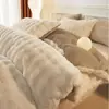 Conjunto de Cama de Lã Bolha para Casa de Quatro Peças Leite Lã Mais Veludo Gradiente Cor Sólida Inverno Espessado Quente Lã Roupa de Cama para Dormitório