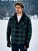 Camisa Xadrez Masculina Plus Size com Capuz e Forro de Fleece Amazon, Engrossada e Quente para o Inverno