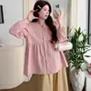 2026 Camisa de Maternidade Primavera e Outono Nova Camisa de Manga Longa Jacquard Bordado + Conjunto de Calça Wide Leg, Abertura com Botões para Amamentação
