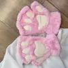 Guantes de Invierno Lindos de Dibujos Animados de Pata de Gato sin Dedos para Niñas, Guantes Cálidos de Felpa, Guantes Gruesos de Pata de Oso Peluda de Medio Dedo