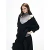 Iamxia* suéter de tricô com gola alta e caimento solto, em contraste preto e cinza, com decote em V profundo, e colete slim fit, conjunto de duas peças autêntico