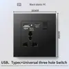 Hong Kong y Macao Enchufe USB Británico 13A con Enchufe de Carga Rápida Tipo-C Interruptor de Luz Estándar Británico Panel de Plástico Negro