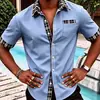 Camisa Xadrez Retrô Americana de Manga Curta Chegada Nova de Verão Camisa Color Block Masculina Toque de Alta Qualidade Casual Sem Ferro Camisa Masculina