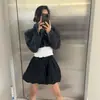 Estilo Chic Coreano Nova Saia Casual de Cintura Alta para o Dia a Dia, Saia Bufante, Saia Botão de Flor, Meia Saia, Saia Curta