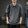 Outono Nova High Sense Cor Sólida Manga Comprida Camiseta Polo Masculina Camisa Americana Retro Trendy Marca Solta Gola Alta Camisa Preta