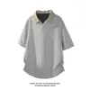 Camisa Polo Patchwork Espiga Retro Americana con Patrón de Espiga Cleanfit Camiseta Trendy de Verano para Hombre de Manga Corta