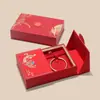 Estilo Chinês Papel Toque Festivo Casamento Três Peças Caixa de Joias Anel Colar Pulseira Dourada Caixa de Embalagem de Joias com Abertura Dupla