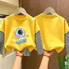 Camiseta de manga larga para niño, imitación dos piezas, algodón puro, nuevo estilo otoño 2026, para niños mayores, top básico para primavera y otoño